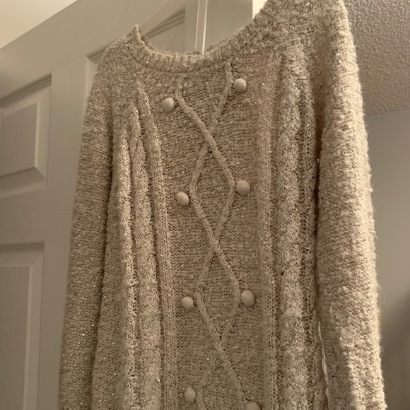 Sparkly Beige Sweater with Pompoms - Picture 6 of 6